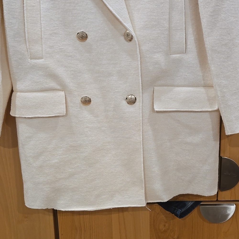Zara Women's Blazer Coat, Wool Blend, Unlined, Creamy White, Buttons, Small - Picture 2 of 16